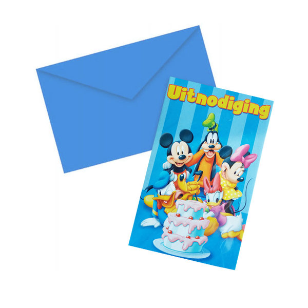 Uitnodigingen Disney Donald Mickey Goofy Taart