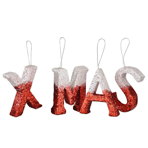 XMAS Letters Glitter Rood Wit Hangdeco