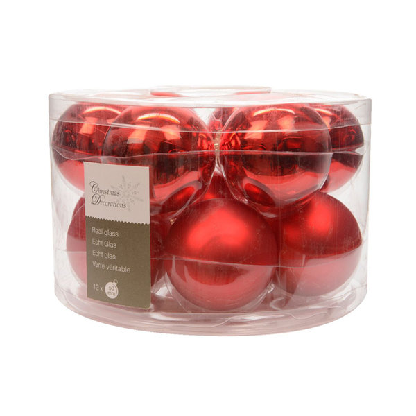 Kerstballen Effen glans/mat Rood 12 stuks 5 cm